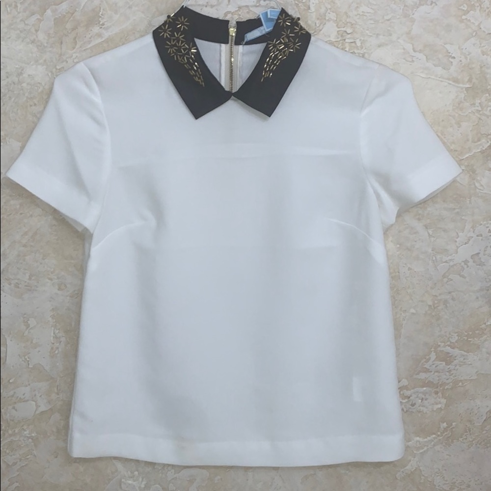 Draper James 100% silk shirt w/ black bead collar